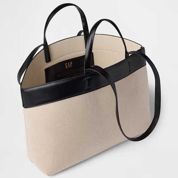 GAP Black Trim East-West Canvas Tote Bag/NWT - Picture 3 of 11